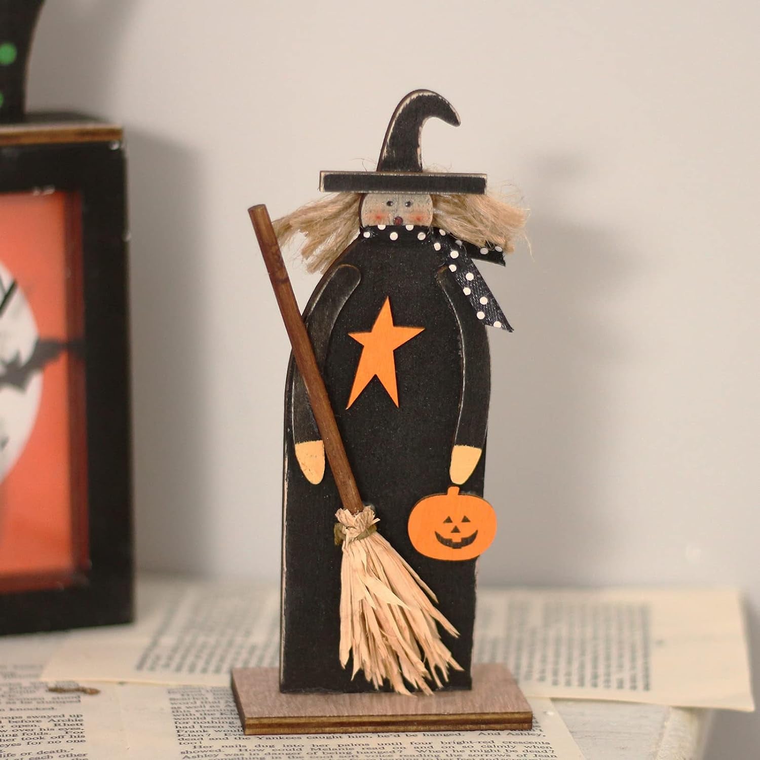 5Pcs Halloween Wooden Decorations, Halloween Tabletop Centerpiece Craft Decor Including Witch/Ghost/Shoes Decor for Home, Indoor, Holiday, Party Supplies, Kid'S Gift.