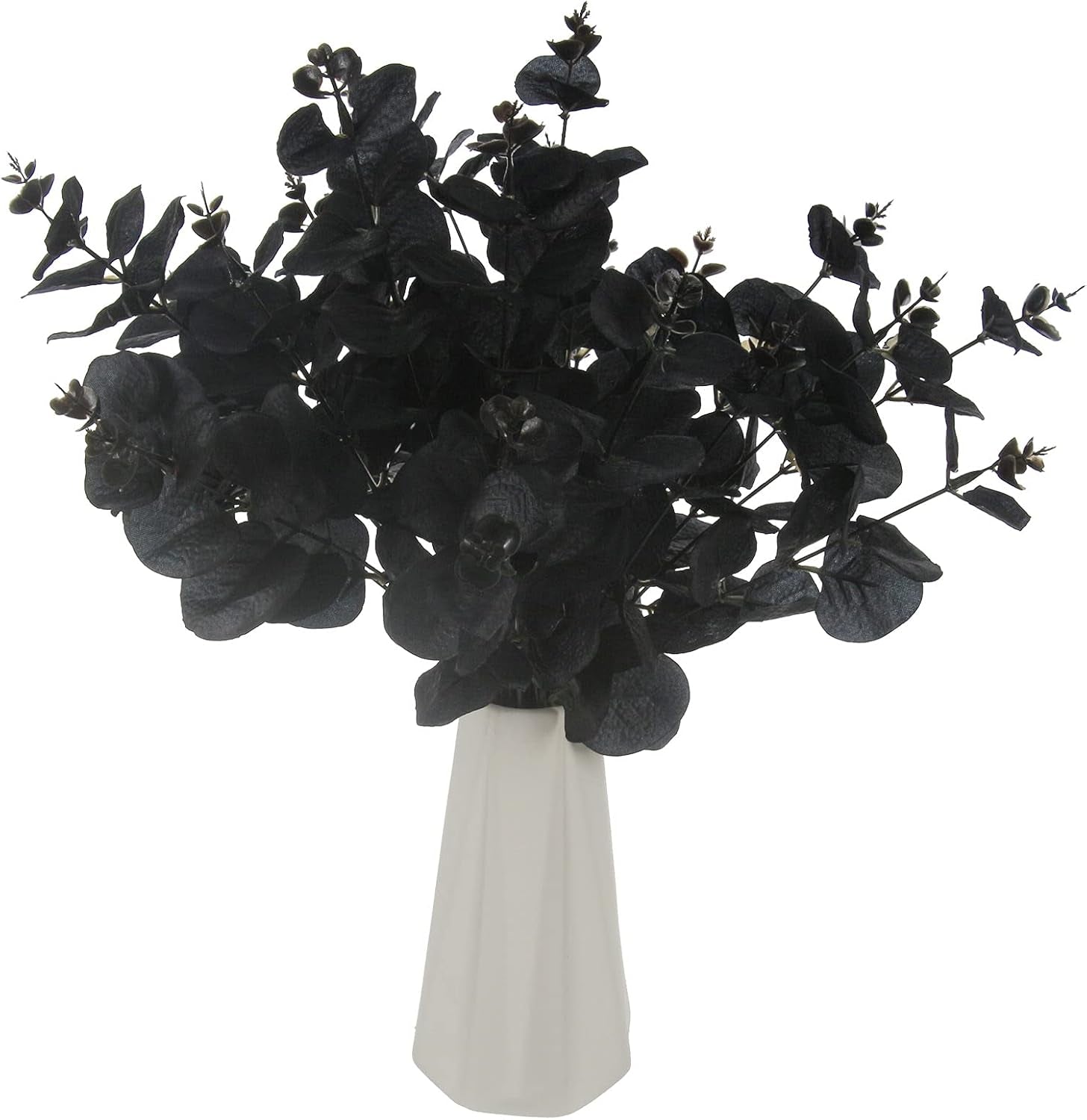 5 Pcs Black Artificial Eucalyptus Stems Faux Eucalyptuses Branches Black Leaf Halloween Centerpiece Halloween Home Decor (Black, 5)