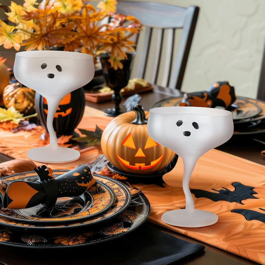 4 Pcs Ghost Margarita Glasses 13 Oz Halloween Ghost Wine Glasses Reusable Cocktail Drinking Cups for Halloween Holiday Party (Frosted)