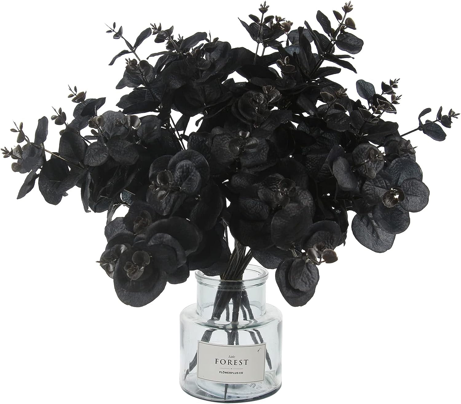 5 Pcs Black Artificial Eucalyptus Stems Faux Eucalyptuses Branches Black Leaf Halloween Centerpiece Halloween Home Decor (Black, 5)