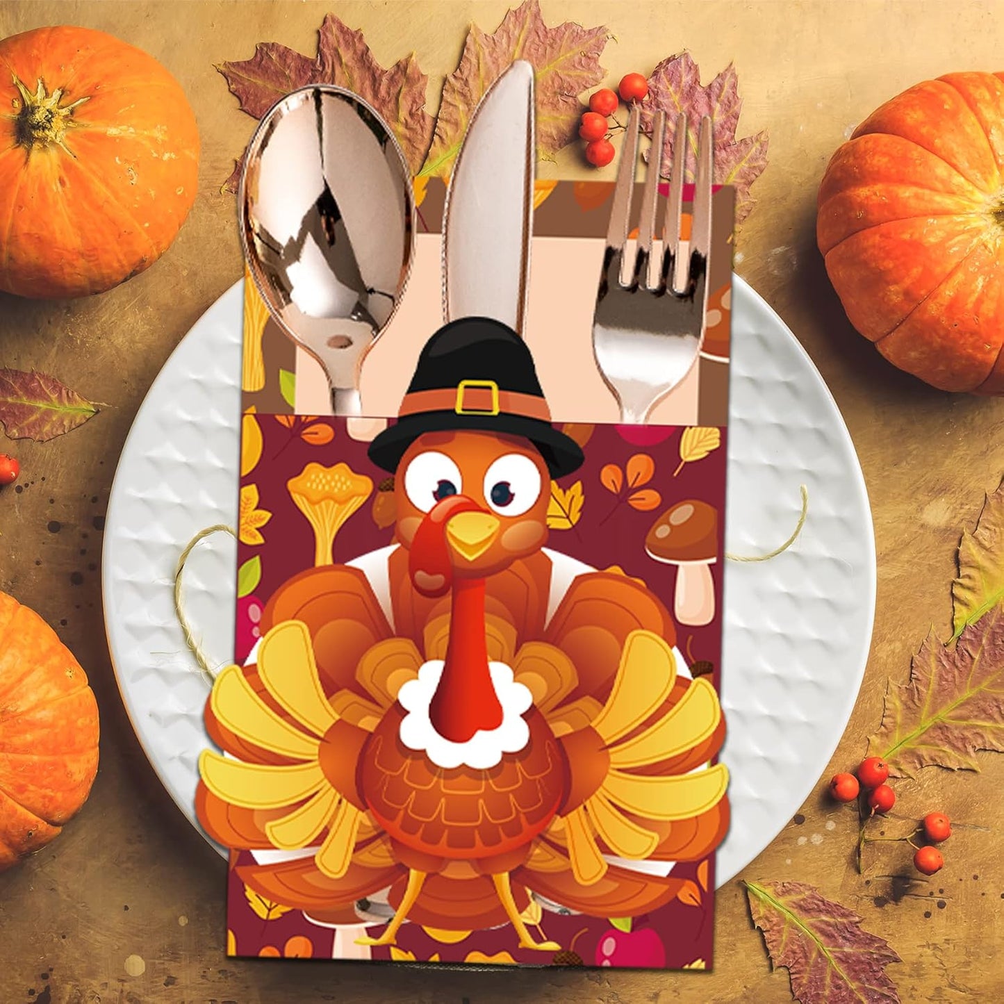 Thanksgiving Cutlery Holder 24 PCS Thanksgiving Table Decor Set Thanksgiving Decorations Indoor Thanksgiving Turkey Utensil Holder for Thanksgiving Party Autumn Family Harvest Party Table Supplies