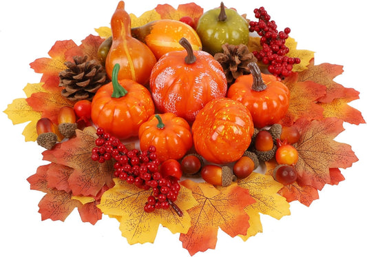 57Pcs Fall Decorations for Home - Small Pumpkins for Decorating with Fake Leaves, Gourds & Pinecones -Thanksgiving Decor for Table Centerpiece Indoor Room Autumn Harvest Decor