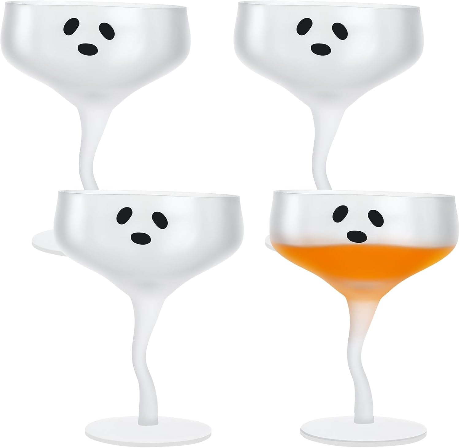 4 Pcs Ghost Margarita Glasses 13 Oz Halloween Ghost Wine Glasses Reusable Cocktail Drinking Cups for Halloween Holiday Party (Frosted)
