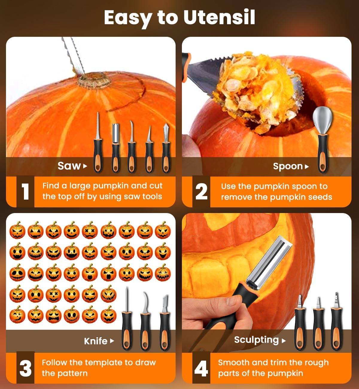 Pumpkin Carving Kit Tools for Halloween - 13Pcs Professional Heavy Duty Pumpkin Carving Tools with Stainless Steel Knife Set with Carrying Case for Halloween Decoration Jack-O-Lanterns for Kids Adults