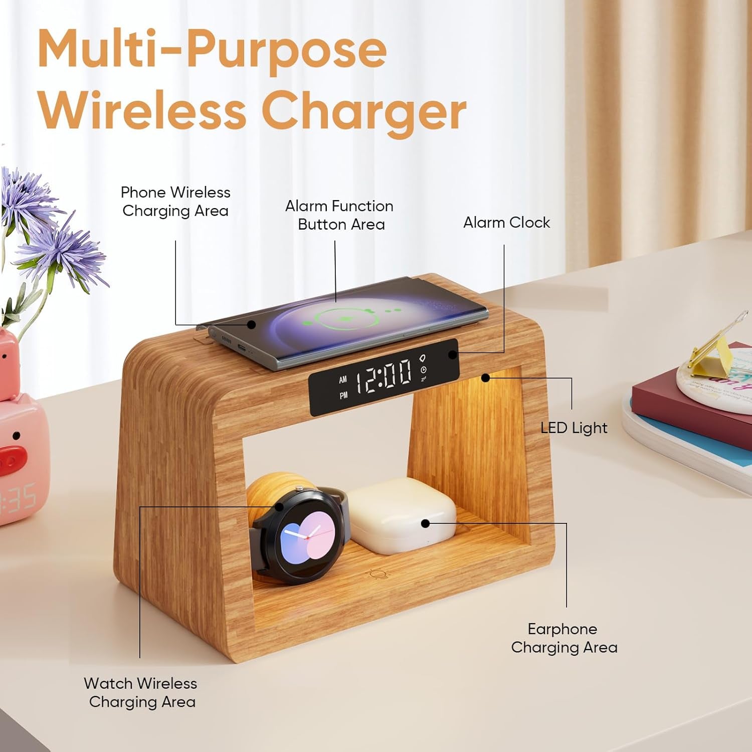 Wireless Charger Station for Samsung, Fast Charging Station with LED Light for Samsunglandroid Phone. Wireless Phone Charger Station Only for Samsung Watch