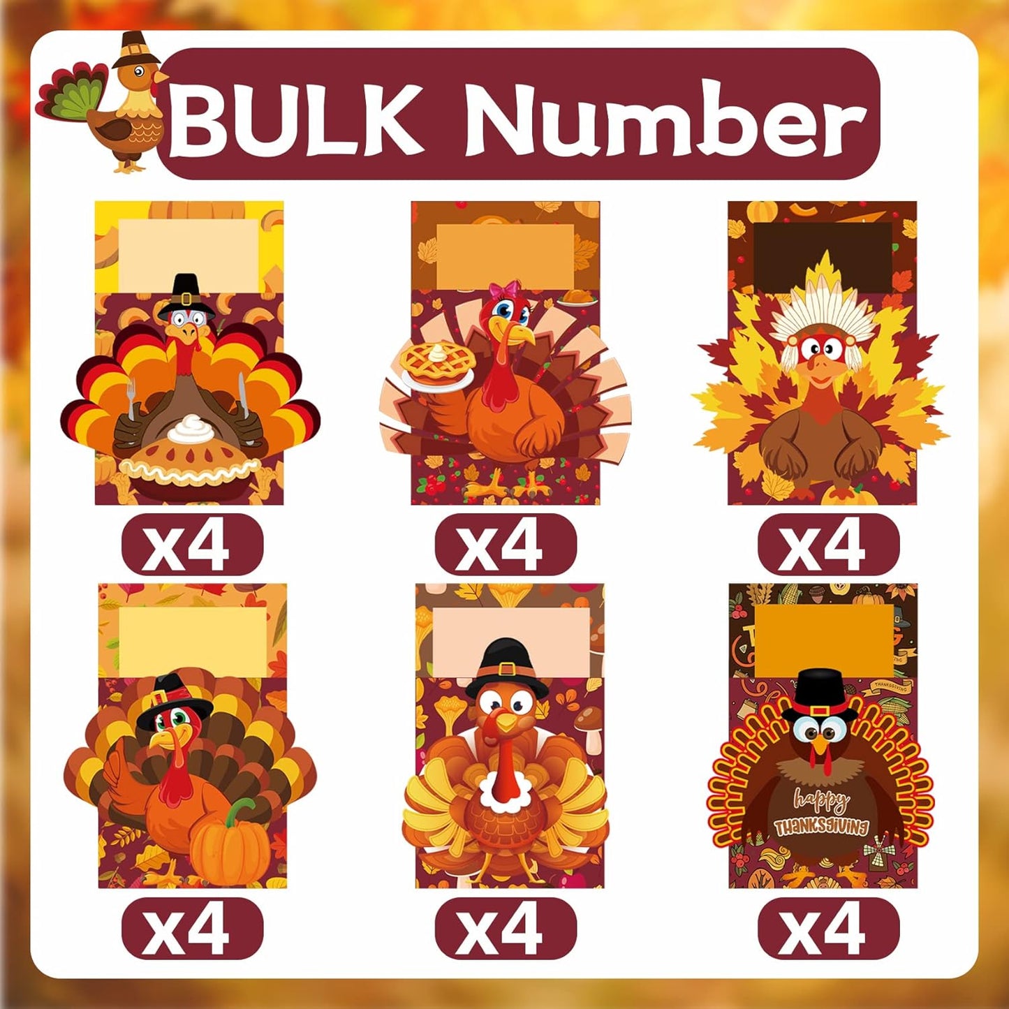 Thanksgiving Cutlery Holder 24 PCS Thanksgiving Table Decor Set Thanksgiving Decorations Indoor Thanksgiving Turkey Utensil Holder for Thanksgiving Party Autumn Family Harvest Party Table Supplies