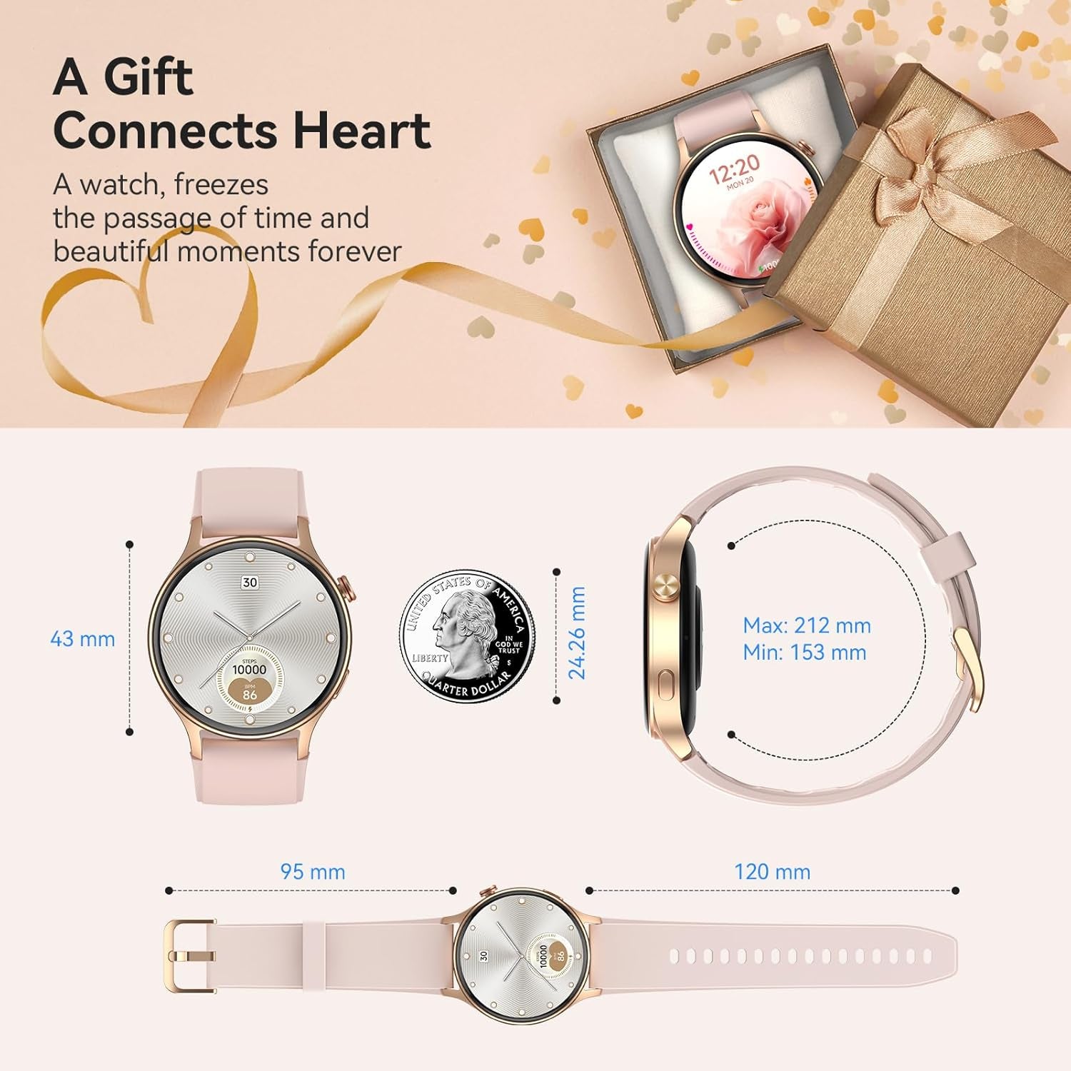 Stylish Smart Watch for Women - 1.32'' AMOLED Display, Heart Rate/Sleep/Spo2 Monitor, Waterproof Fitness Tracker with 110+ Sport Modes, Compatible with iPhone/Samsung/Android
