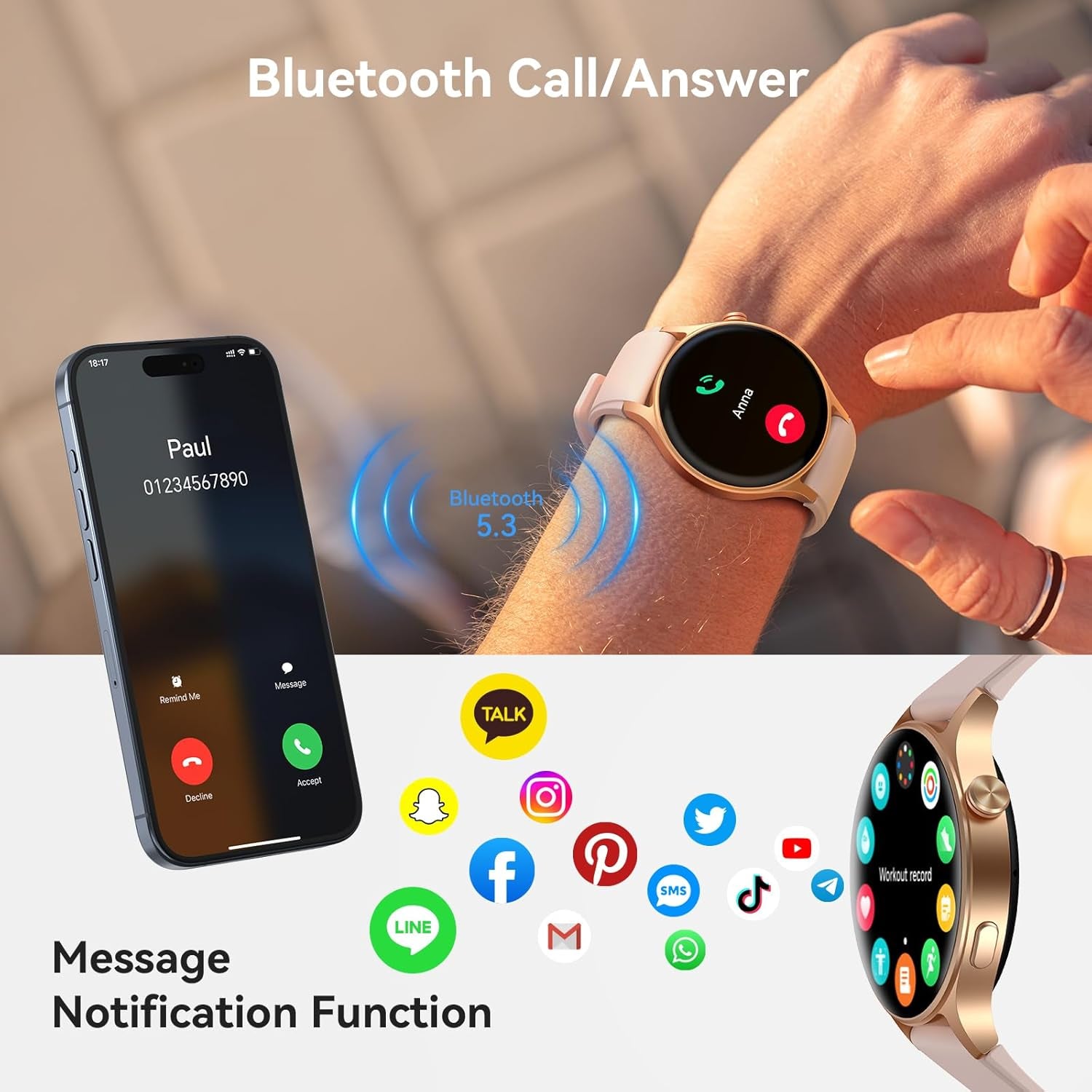 Stylish Smart Watch for Women - 1.32'' AMOLED Display, Heart Rate/Sleep/Spo2 Monitor, Waterproof Fitness Tracker with 110+ Sport Modes, Compatible with iPhone/Samsung/Android