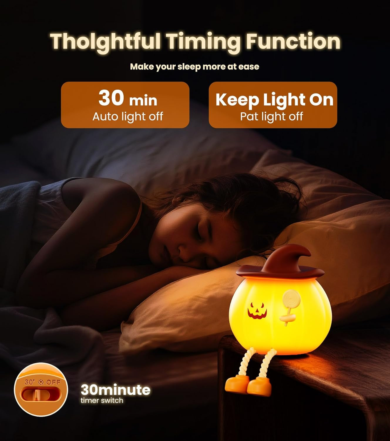 Upgraded Pumpkin Magic Night Light, Timer Function + 3-Level Brightness Adjustment Touch-Controlled Bedside Lamp, Usb-Charged Soft Silicone Children'S Nursery Night Light, Halloween Decoration & Gift