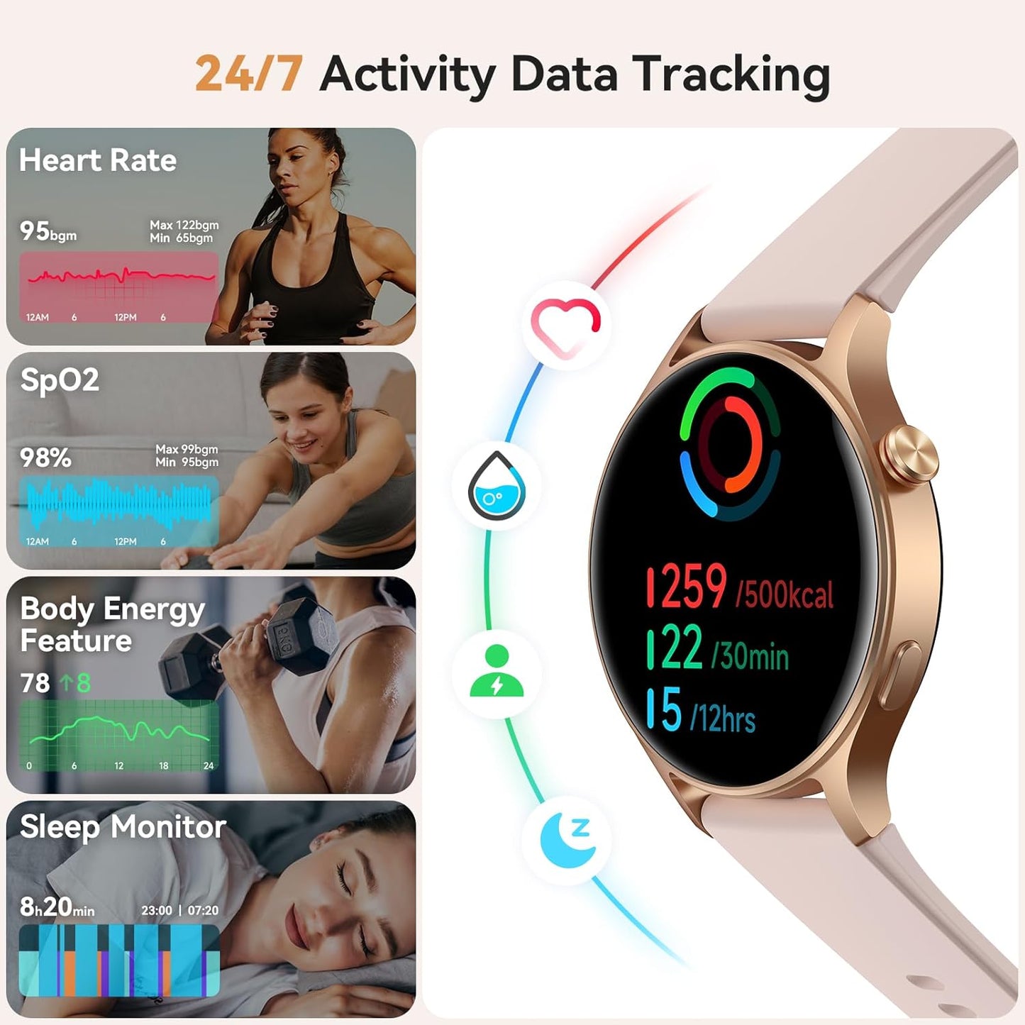 Stylish Smart Watch for Women - 1.32'' AMOLED Display, Heart Rate/Sleep/Spo2 Monitor, Waterproof Fitness Tracker with 110+ Sport Modes, Compatible with iPhone/Samsung/Android