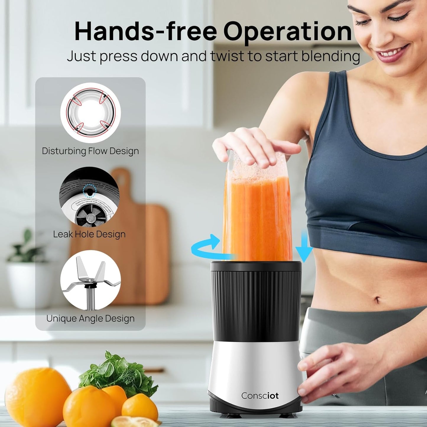 CB08 11-Piece Blender for Kitchen and Personal Size, Blend Shakes and Smoothies, Frozen Drinks, Baby Food, Spreads & More, 3 Portable To-Go Cups & 2 Spout Lids & 1 Solid Lid, 900 Peak Watts