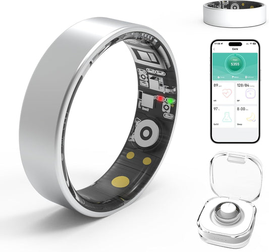 Smart Ring Grey for Women Men,Fitness Tracker Ring,Heart Rate,Blood Oxygen,Blood Pressure,Step Tracker,Sleep Monitoring,No Subscription Fee,Ip68 Waterproof,for Iphone&Android