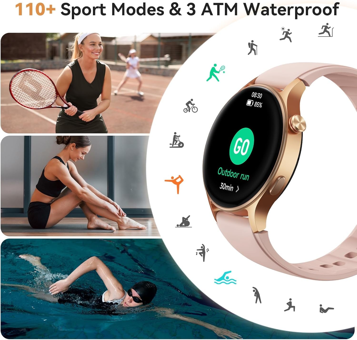 Stylish Smart Watch for Women - 1.32'' AMOLED Display, Heart Rate/Sleep/Spo2 Monitor, Waterproof Fitness Tracker with 110+ Sport Modes, Compatible with iPhone/Samsung/Android