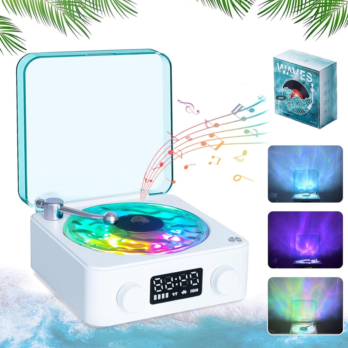 Aqua Vinyl Speaker, Waves Vinyl Bluetooth Speaker, the Waves Vinyl Player with Adjustable Light and Time for Bedroom, Office, Party, Purple