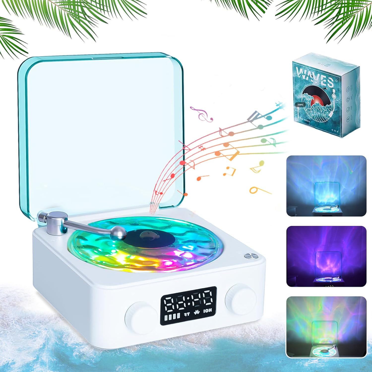 Aqua Vinyl Speaker, Waves Vinyl Bluetooth Speaker, the Waves Vinyl Player with Adjustable Light and Time for Bedroom, Office, Party, Purple