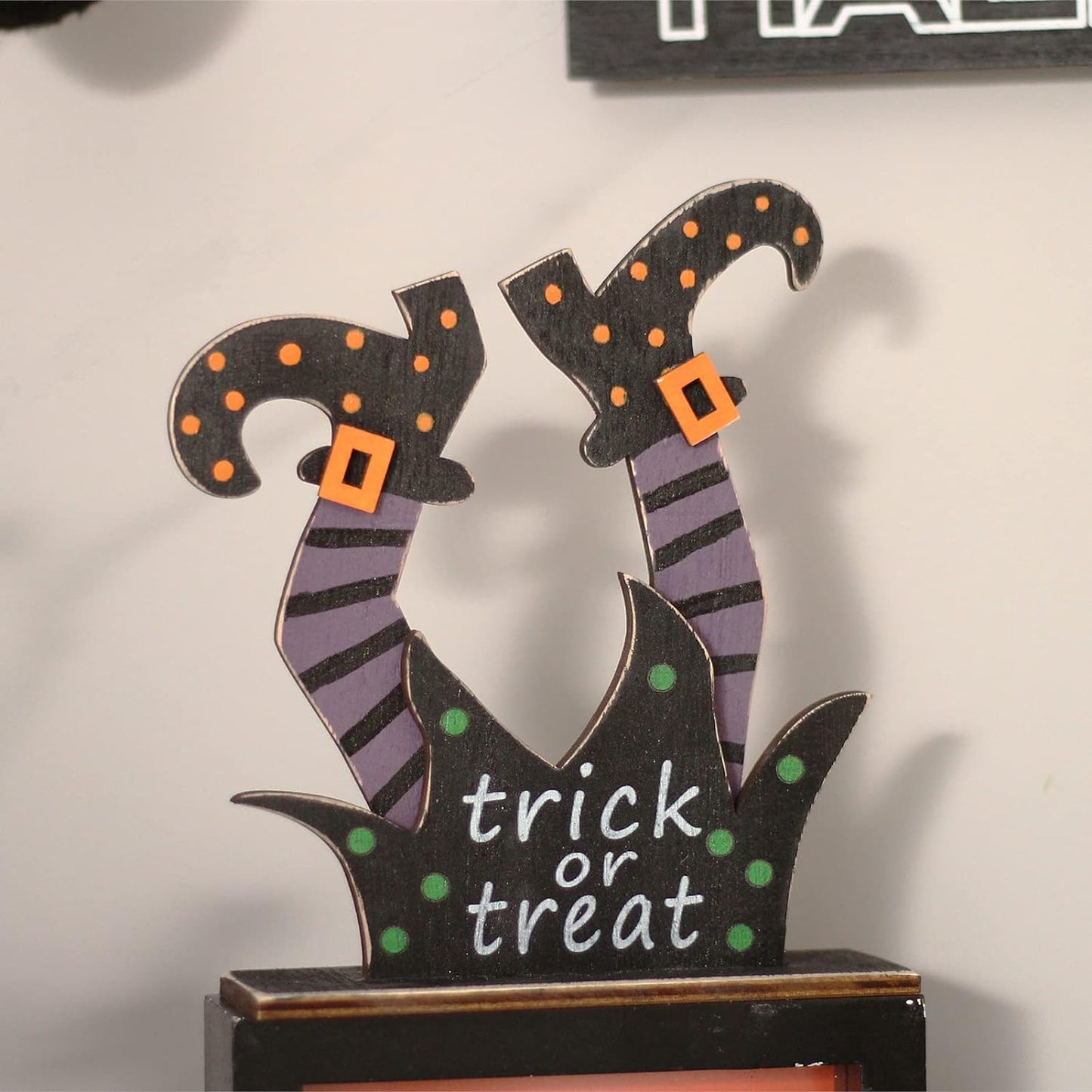 5Pcs Halloween Wooden Decorations, Halloween Tabletop Centerpiece Craft Decor Including Witch/Ghost/Shoes Decor for Home, Indoor, Holiday, Party Supplies, Kid'S Gift.