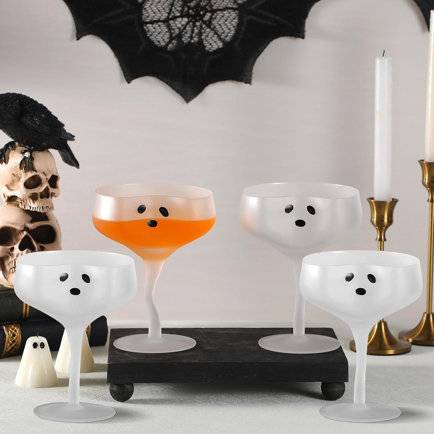 4 Pcs Ghost Margarita Glasses 13 Oz Halloween Ghost Wine Glasses Reusable Cocktail Drinking Cups for Halloween Holiday Party (Frosted)