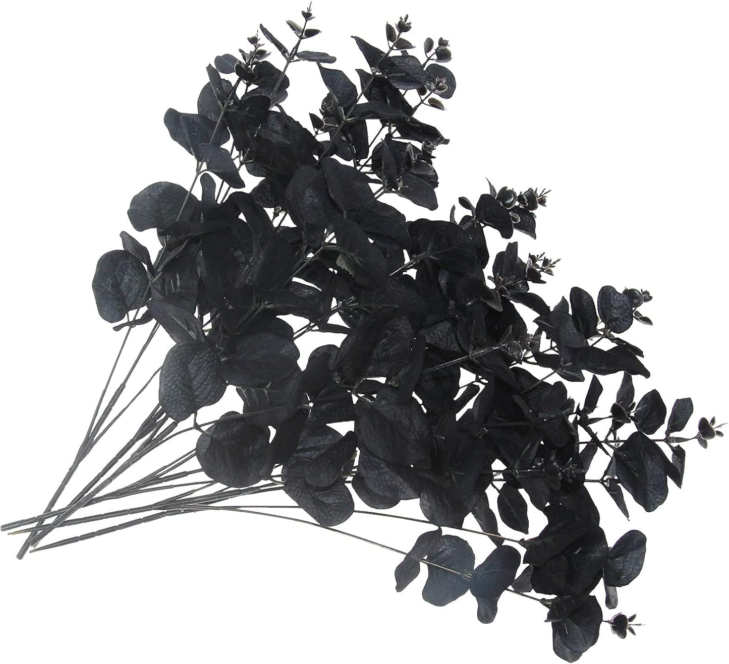 5 Pcs Black Artificial Eucalyptus Stems Faux Eucalyptuses Branches Black Leaf Halloween Centerpiece Halloween Home Decor (Black, 5)