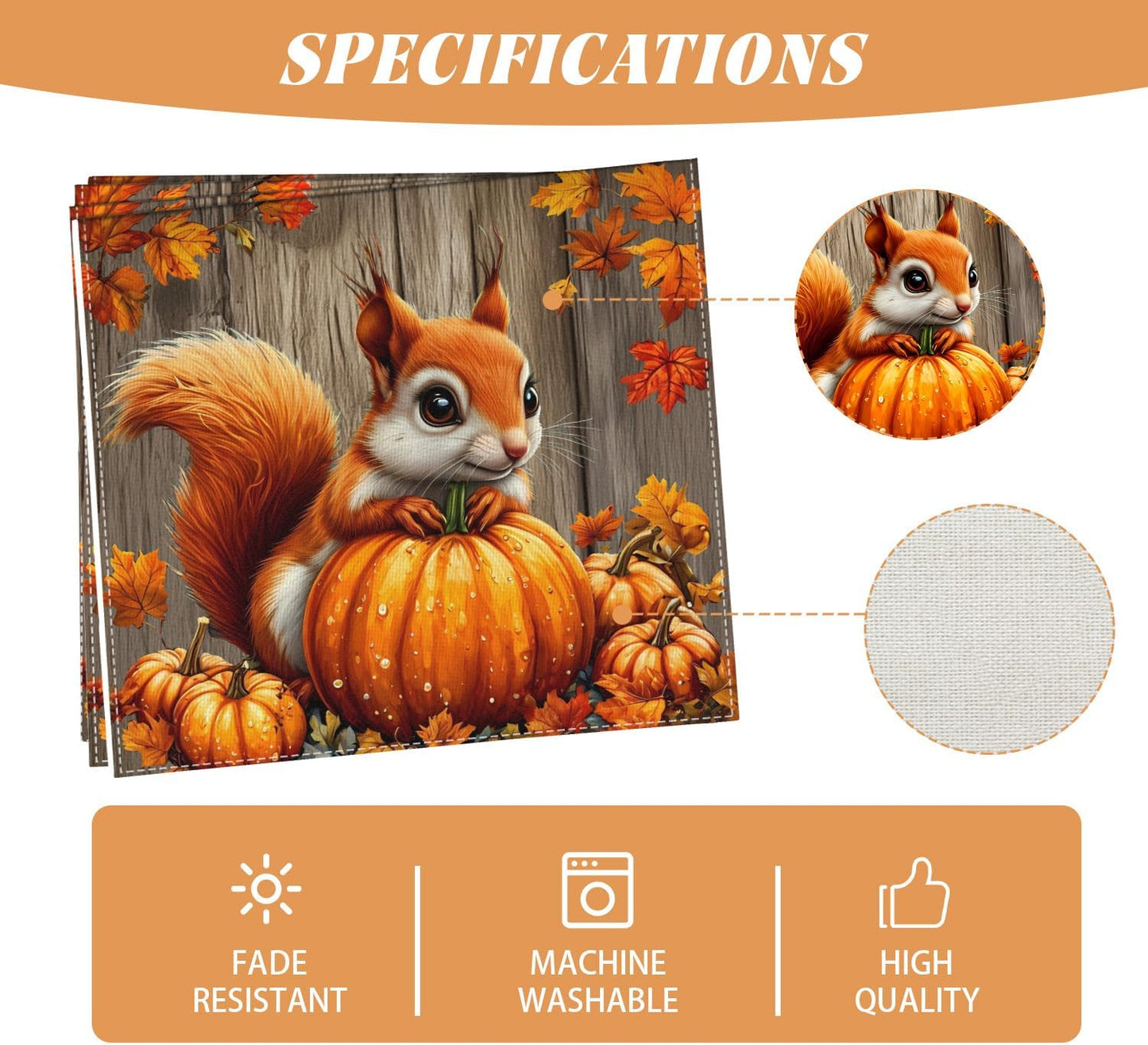 Pumpkin Squirrel Fall Table Runner 72 Inch Seasonal Autumn Thanksgiving Kitchen Dining Room Table Decorations for Home Party Decor