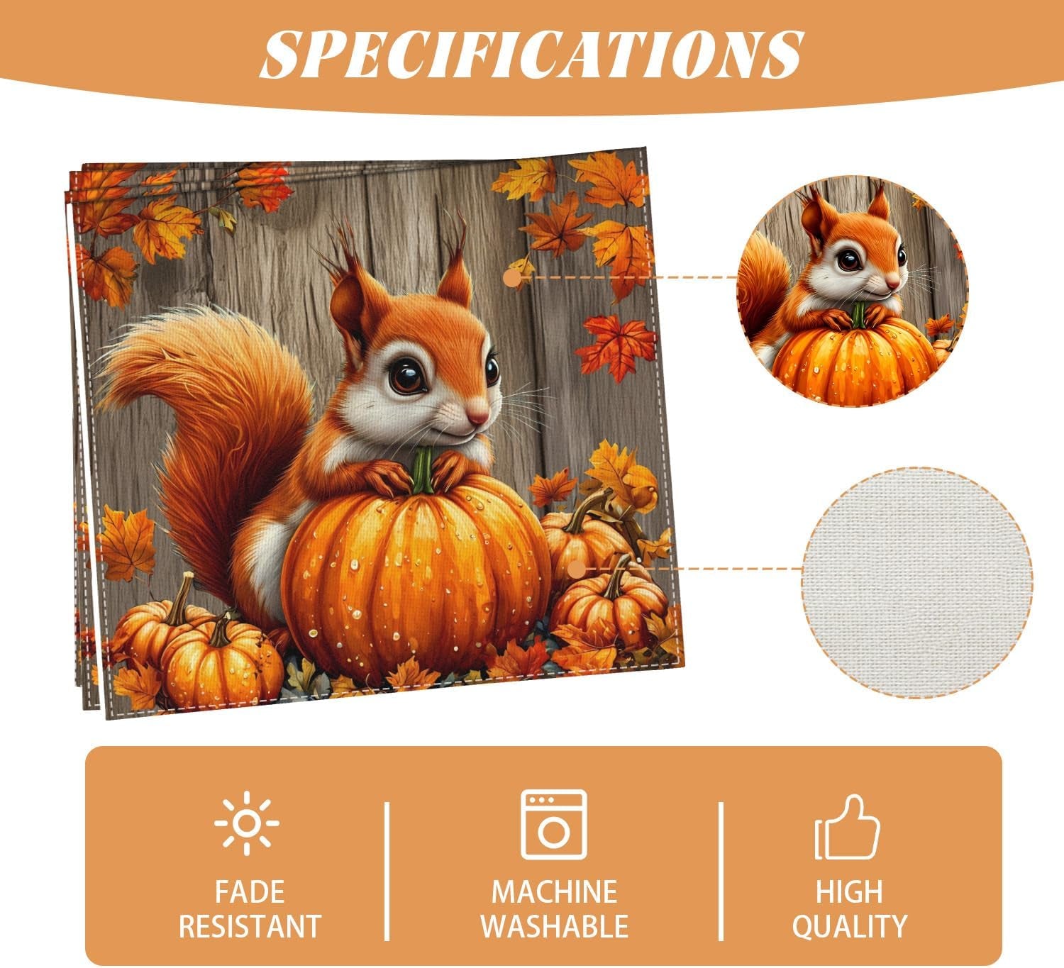 Pumpkin Squirrel Fall Table Runner 72 Inch Seasonal Autumn Thanksgiving Kitchen Dining Room Table Decorations for Home Party Decor