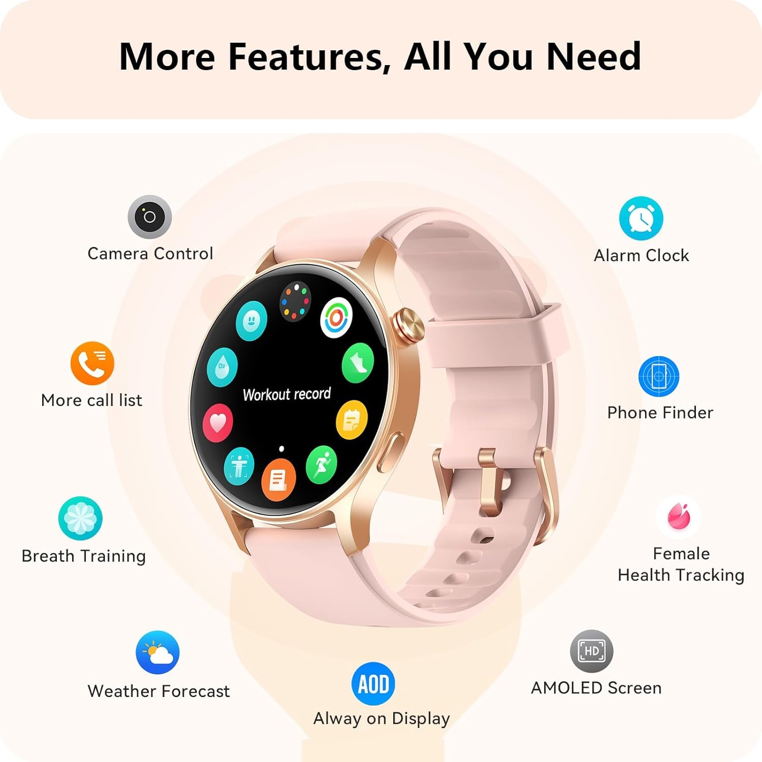 Stylish Smart Watch for Women - 1.32'' AMOLED Display, Heart Rate/Sleep/Spo2 Monitor, Waterproof Fitness Tracker with 110+ Sport Modes, Compatible with iPhone/Samsung/Android