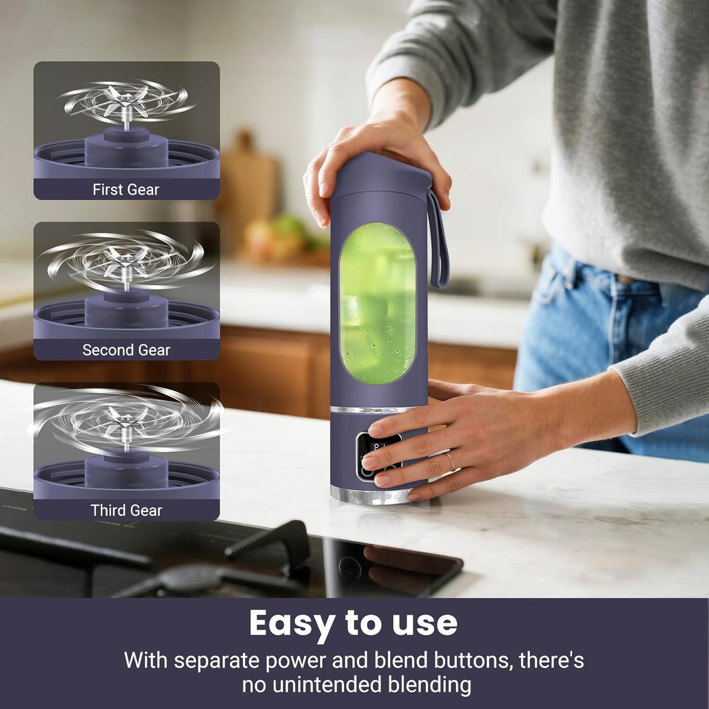 Portable Blender Personal Electric USB,500ML Portable Juicer Shakes and Smoothies Blender,Small Blenders,Mixing,Compact、Convenient and Versatile (Purple)