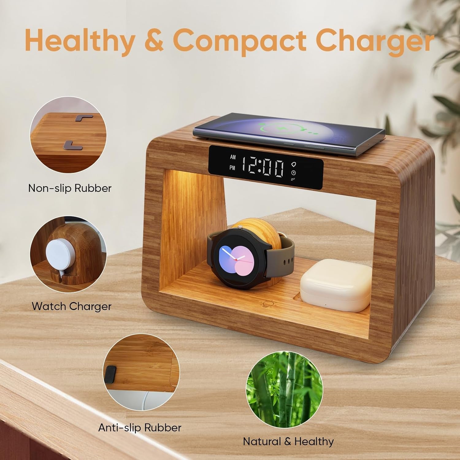 Wireless Charger Station for Samsung, Fast Charging Station with LED Light for Samsunglandroid Phone. Wireless Phone Charger Station Only for Samsung Watch