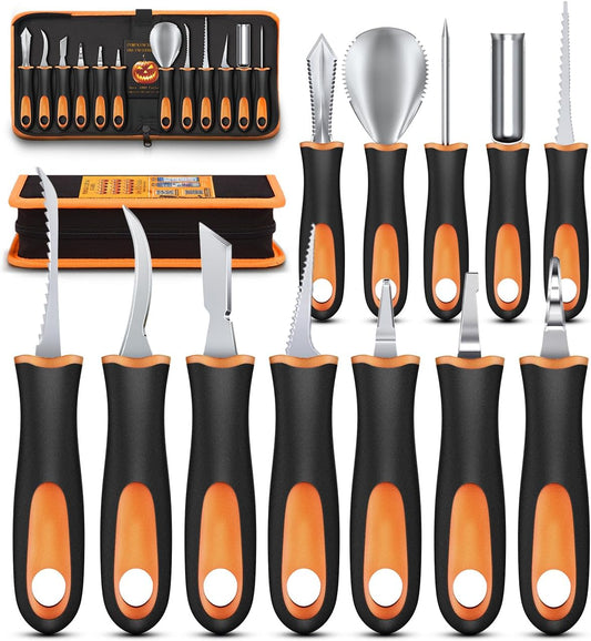 Pumpkin Carving Kit Tools for Halloween - 13Pcs Professional Heavy Duty Pumpkin Carving Tools with Stainless Steel Knife Set with Carrying Case for Halloween Decoration Jack-O-Lanterns for Kids Adults