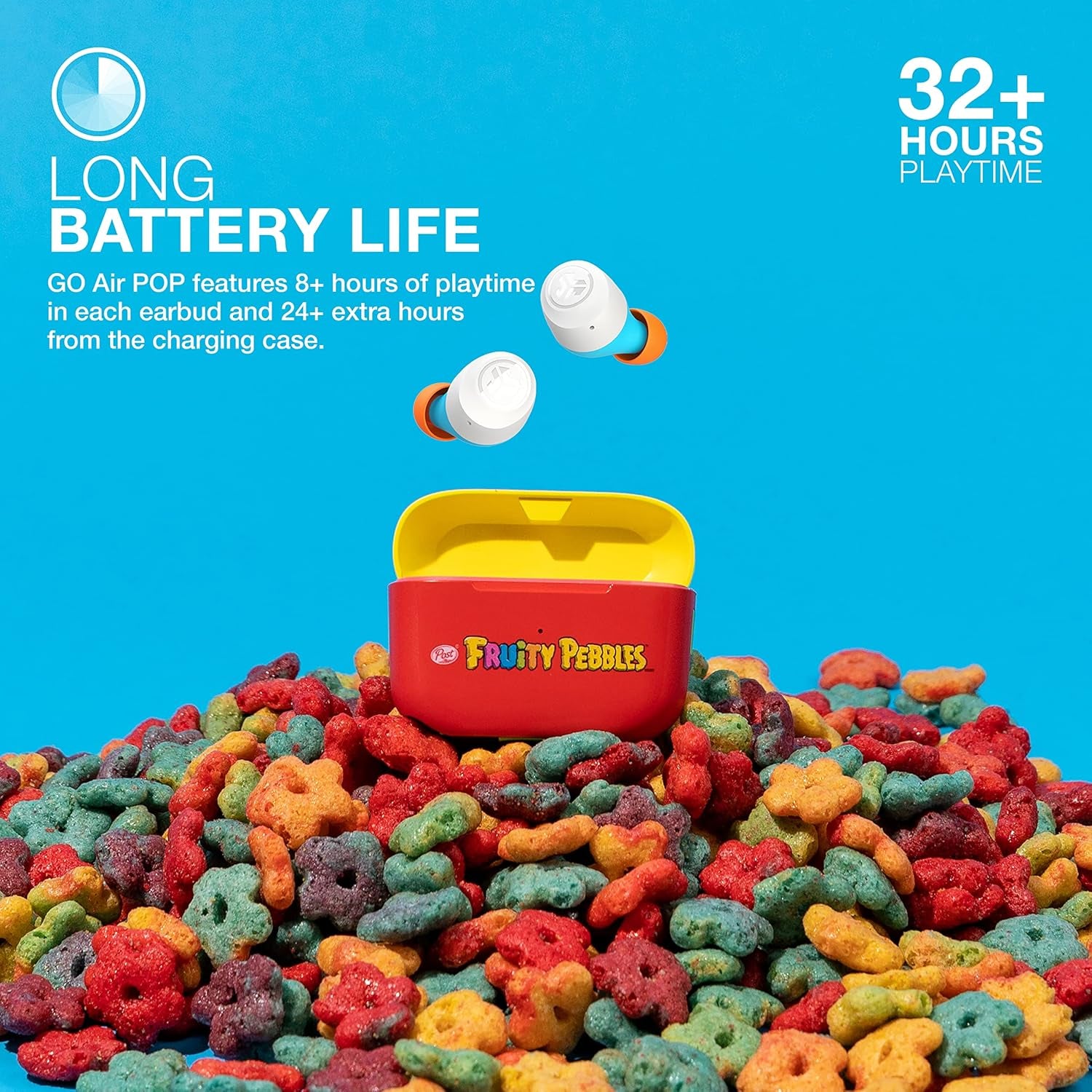 Go Air Pop+ True Wireless Earbuds, in Ear Headphones, Bluetooth Earphones, 35H Playtime Ear Buds, Bluetooth Earbuds with Microphone, USB-C Charging Case, Dual Connect, EQ3 Sound, Fruity Pebbles