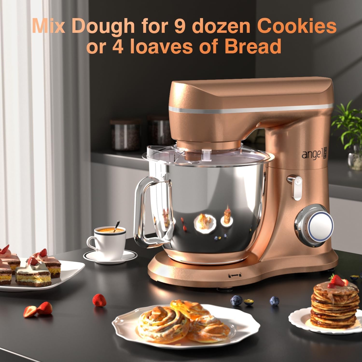 Stand Mixer,10-Speed 5QT Kitchen Electric Mixer,Tilt-Head Food Mixer with Dough Hook, Wire Whisk, Flat Beater, Stainless Steel Bowl (Champagne)