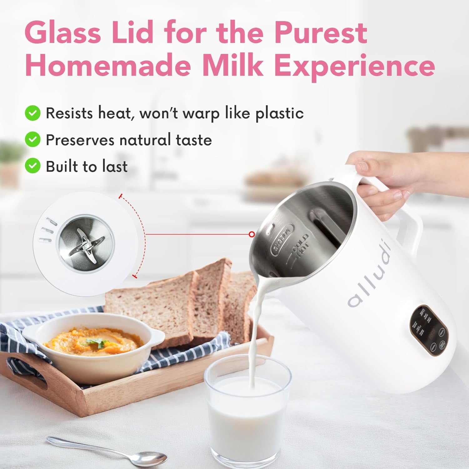 Automatic 10 in 1 Nut Milk Maker Machine 27 Oz | Homemade Coconut, Oat, Almond Milk, Plant Based Beverages | Soybean Machine with Delay Start, Self-Cleaning & Boil Water | E-Recipe Cookbook, White