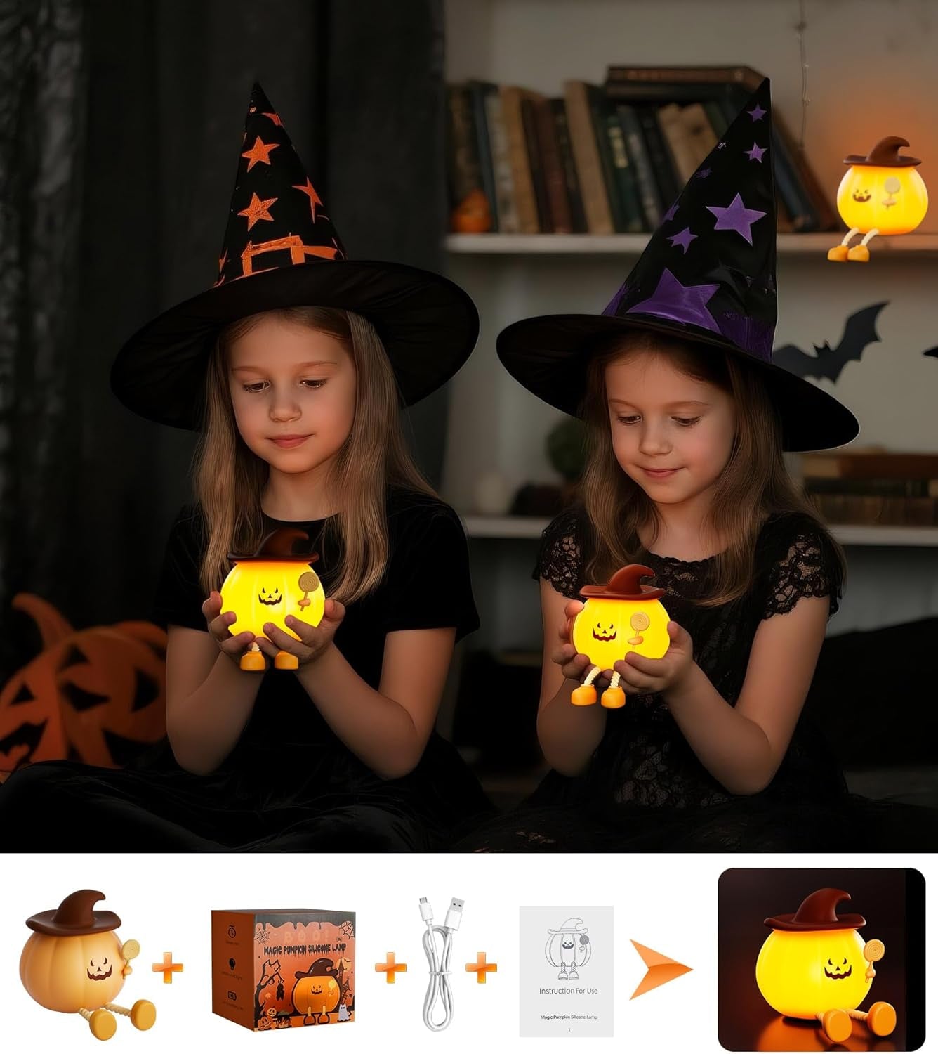 Upgraded Pumpkin Magic Night Light, Timer Function + 3-Level Brightness Adjustment Touch-Controlled Bedside Lamp, Usb-Charged Soft Silicone Children'S Nursery Night Light, Halloween Decoration & Gift