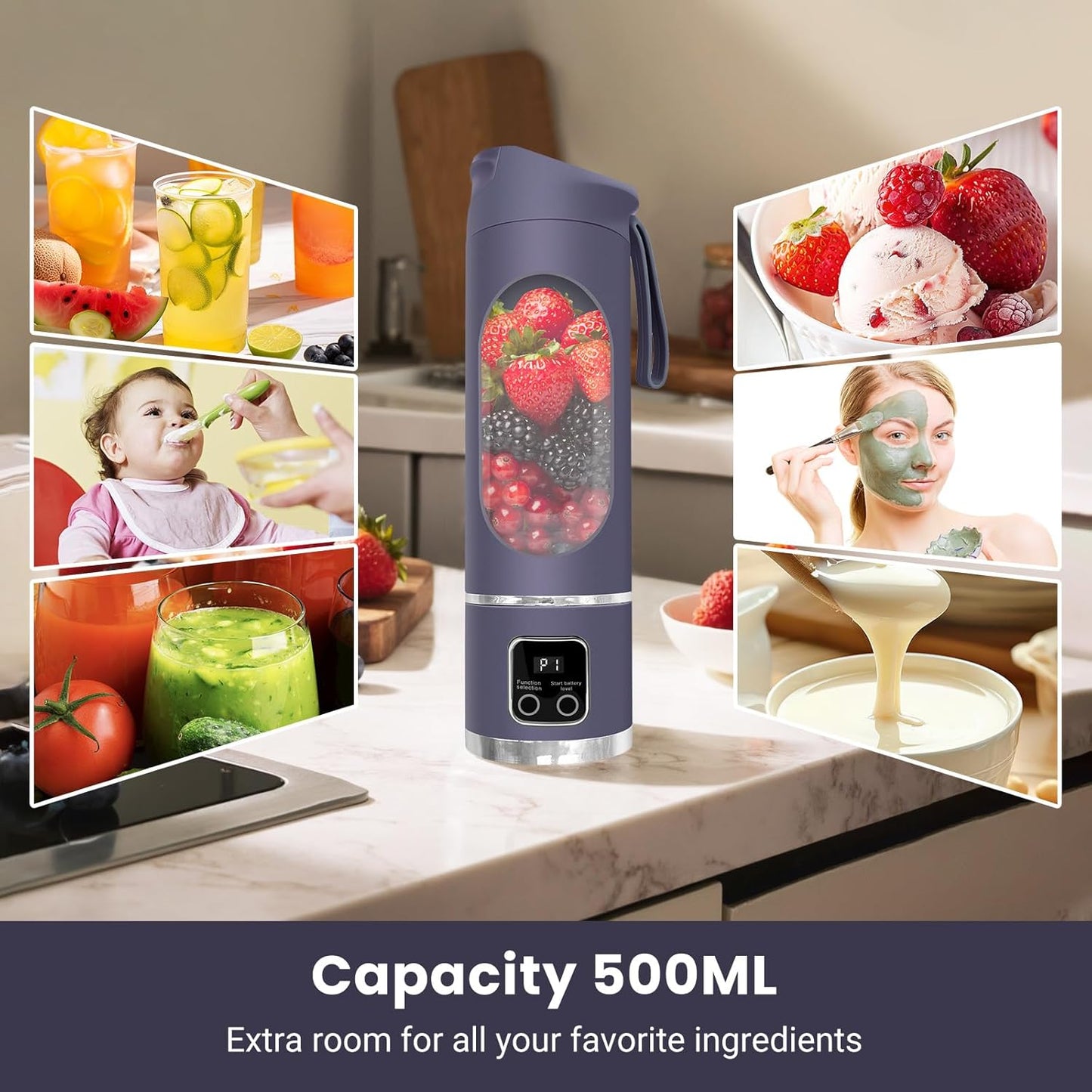 Portable Blender Personal Electric USB,500ML Portable Juicer Shakes and Smoothies Blender,Small Blenders,Mixing,Compact、Convenient and Versatile (Purple)
