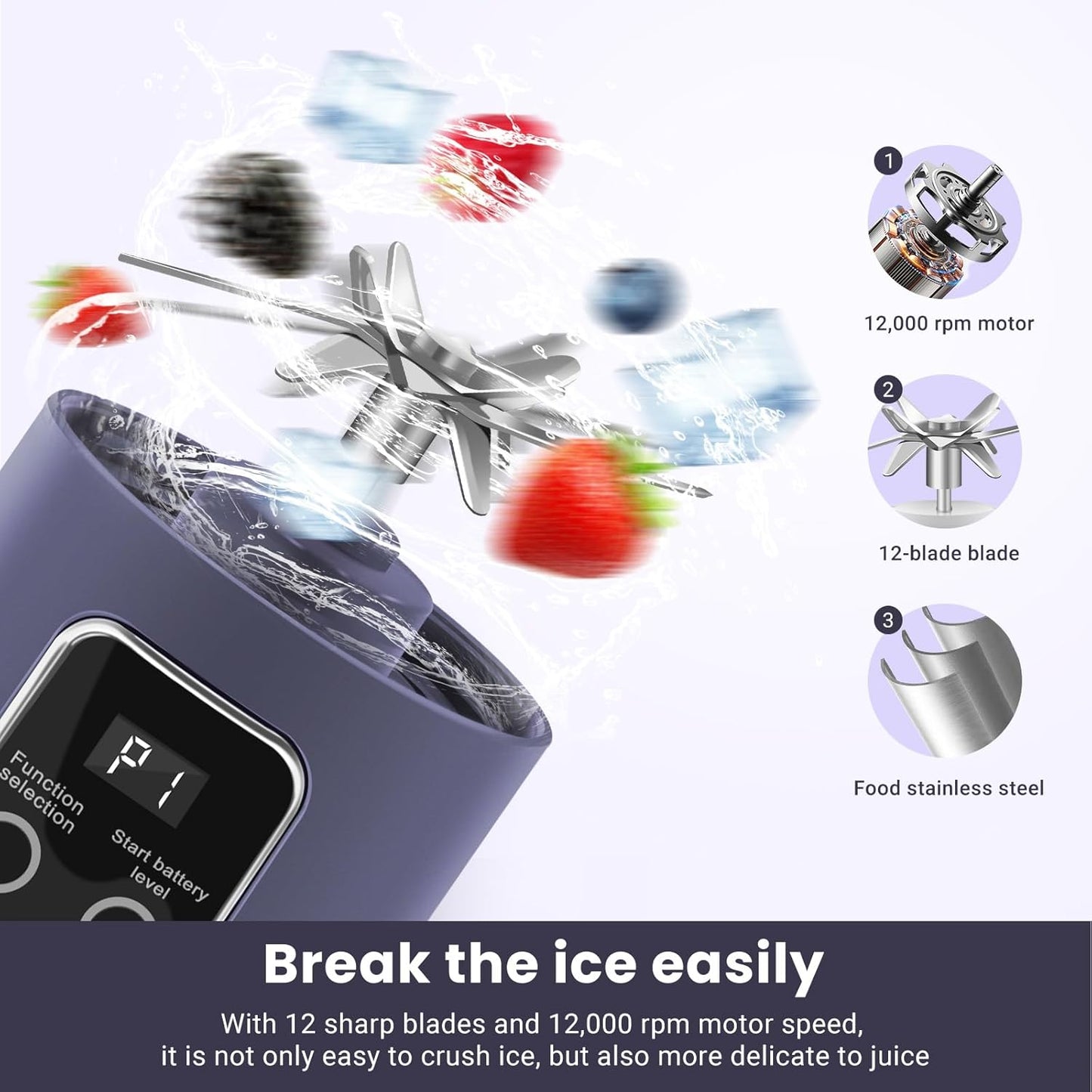 Portable Blender Personal Electric USB,500ML Portable Juicer Shakes and Smoothies Blender,Small Blenders,Mixing,Compact、Convenient and Versatile (Purple)