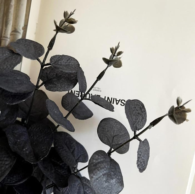 5 Pcs Black Artificial Eucalyptus Stems Faux Eucalyptuses Branches Black Leaf Halloween Centerpiece Halloween Home Decor (Black, 5)