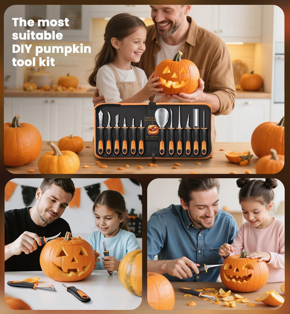 Pumpkin Carving Kit Tools for Halloween - 13Pcs Professional Heavy Duty Pumpkin Carving Tools with Stainless Steel Knife Set with Carrying Case for Halloween Decoration Jack-O-Lanterns for Kids Adults