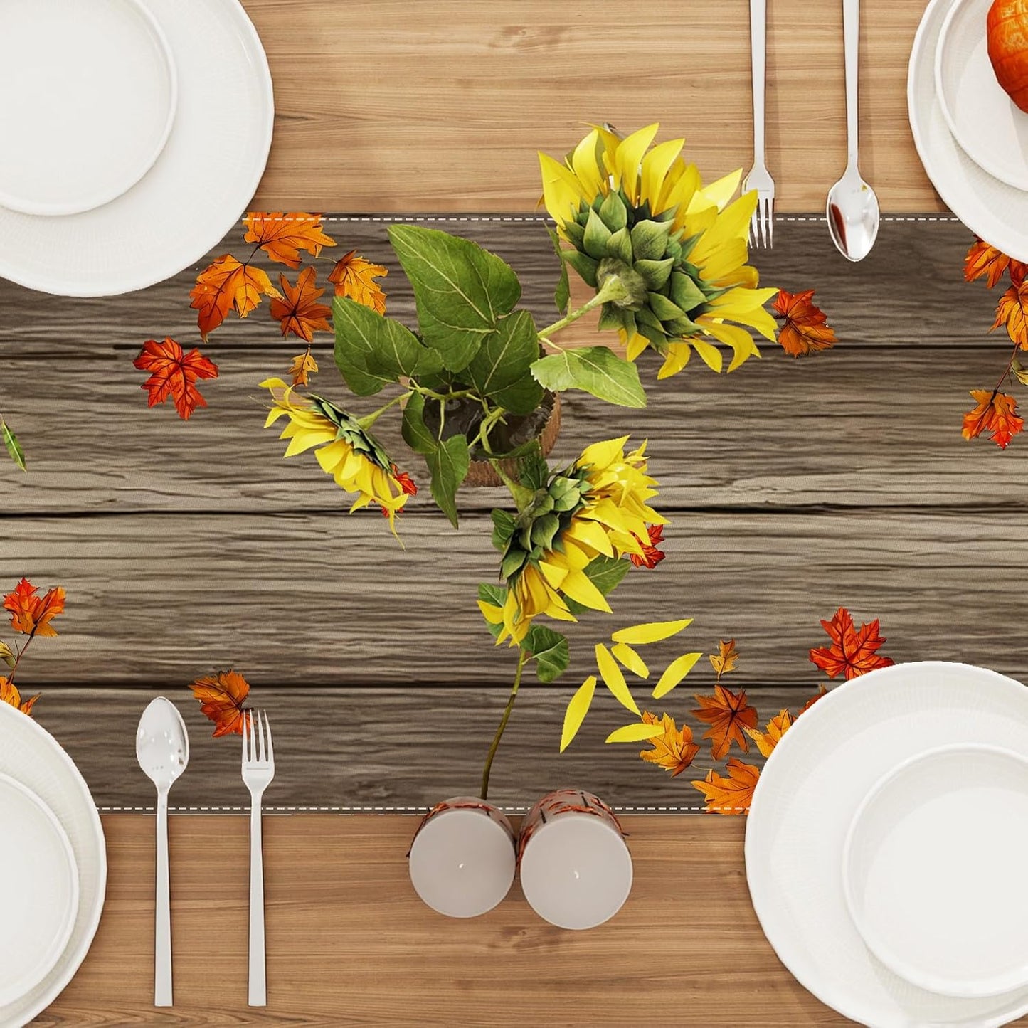 Pumpkin Squirrel Fall Table Runner 72 Inch Seasonal Autumn Thanksgiving Kitchen Dining Room Table Decorations for Home Party Decor