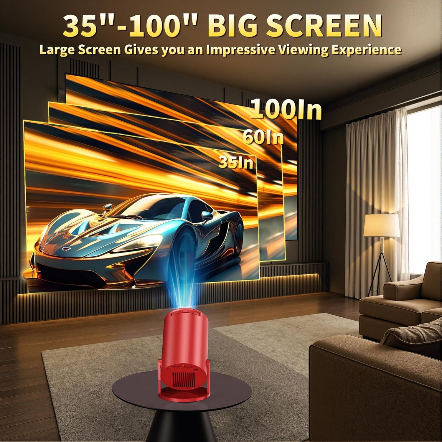 Mini Projector, Support 4K 1080P Portable Projector with Bidirectional WIFI6 5G and Bluetooth5.4, 270° Rotatable, Auto Keystone Correction, 35"-130" Video Projecto Compatible with HDMI/USB - Red