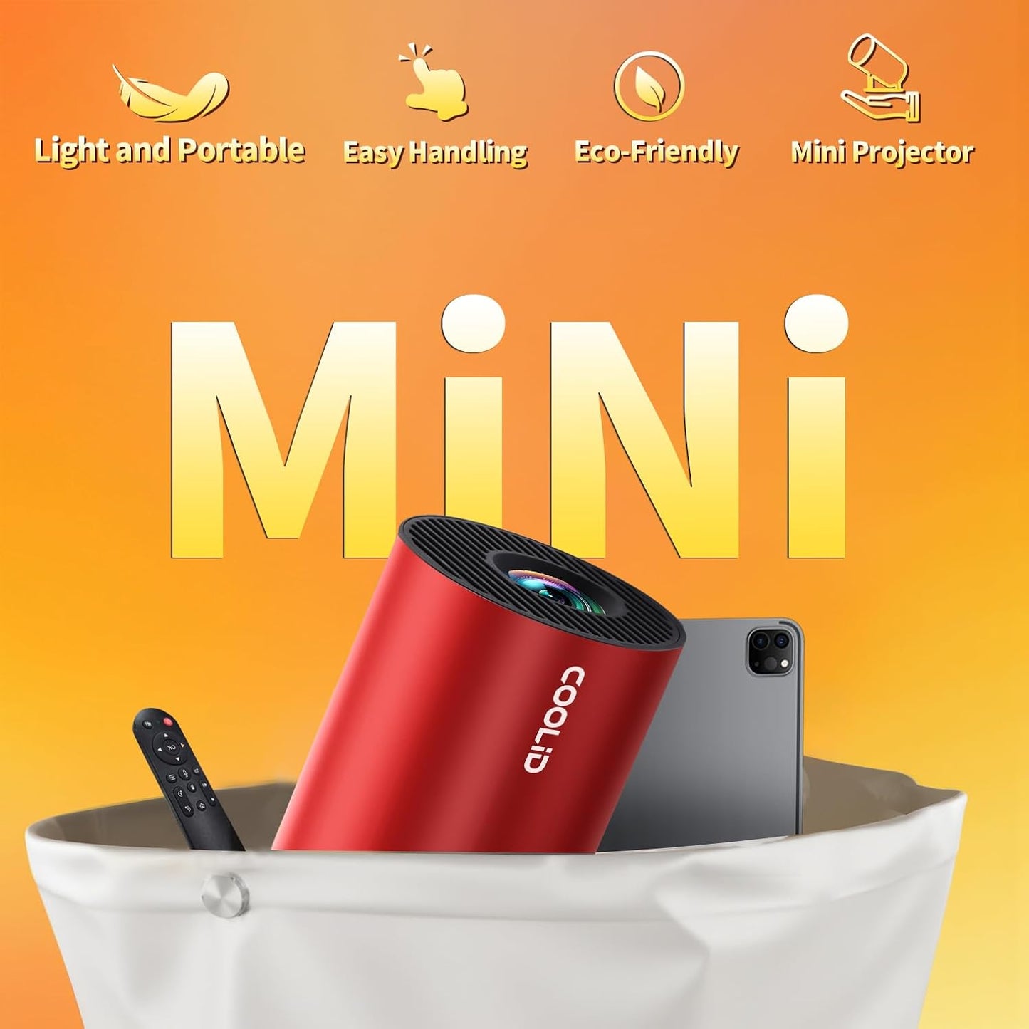 Mini Projector, Support 4K 1080P Portable Projector with Bidirectional WIFI6 5G and Bluetooth5.4, 270° Rotatable, Auto Keystone Correction, 35"-130" Video Projecto Compatible with HDMI/USB - Red
