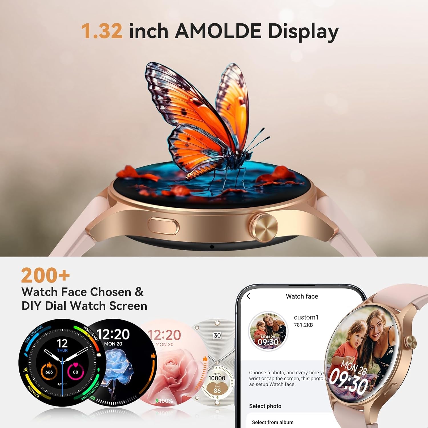 Stylish Smart Watch for Women - 1.32'' AMOLED Display, Heart Rate/Sleep/Spo2 Monitor, Waterproof Fitness Tracker with 110+ Sport Modes, Compatible with iPhone/Samsung/Android