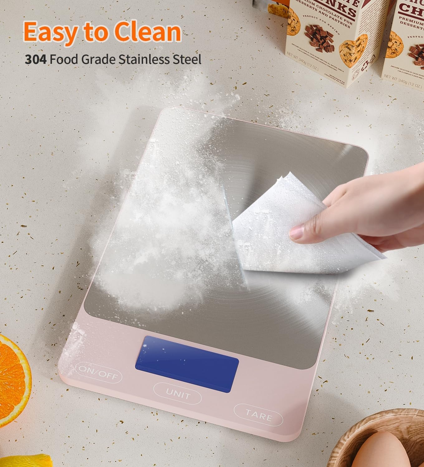 Food Scale Pink -33Lb Digital Kitchen Scale for Food Ounces Grams Rechargeable 306 Stainless Steel,Batteries and Type-C Charging