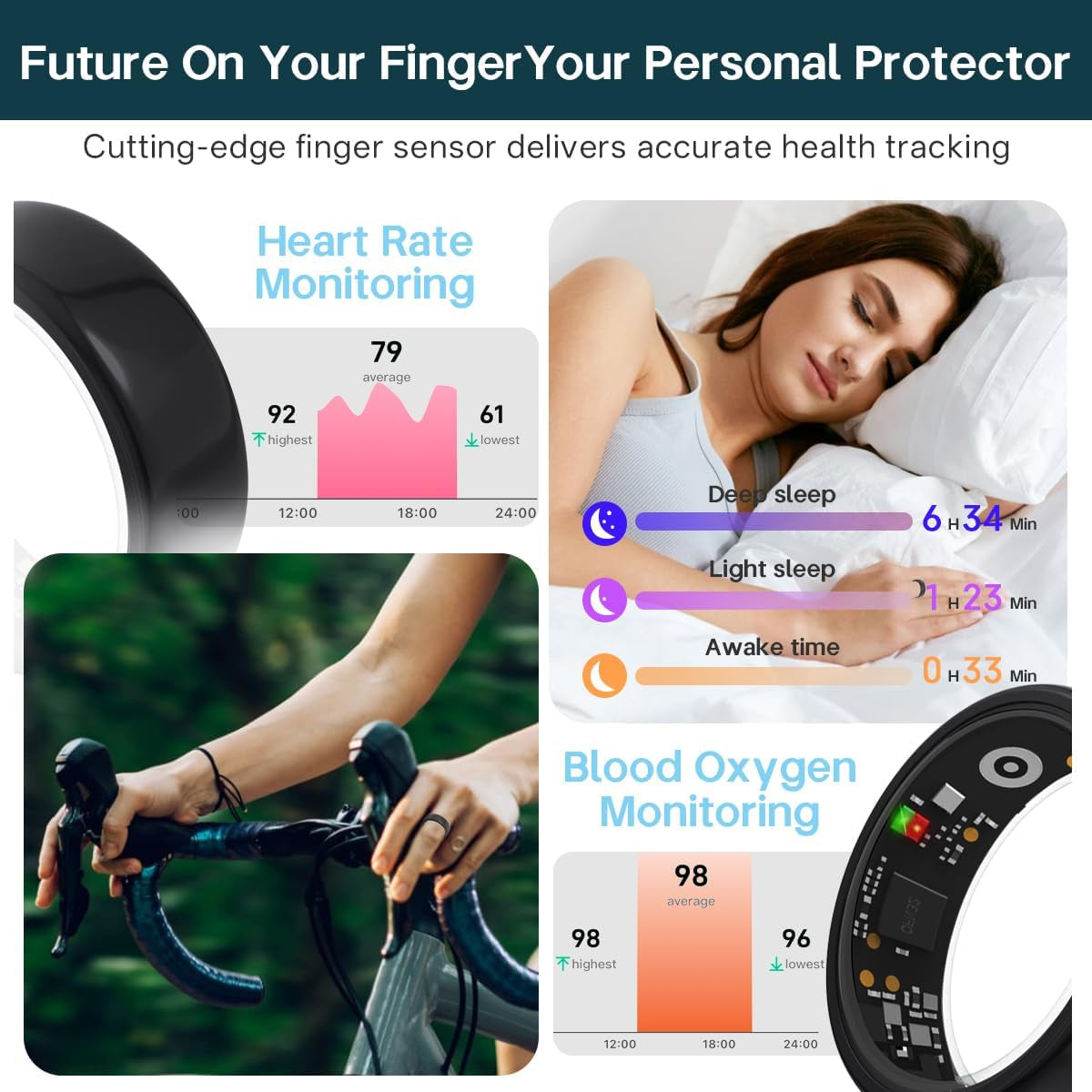 Smart Ring Grey for Women Men,Fitness Tracker Ring,Heart Rate,Blood Oxygen,Blood Pressure,Step Tracker,Sleep Monitoring,No Subscription Fee,Ip68 Waterproof,for Iphone&Android