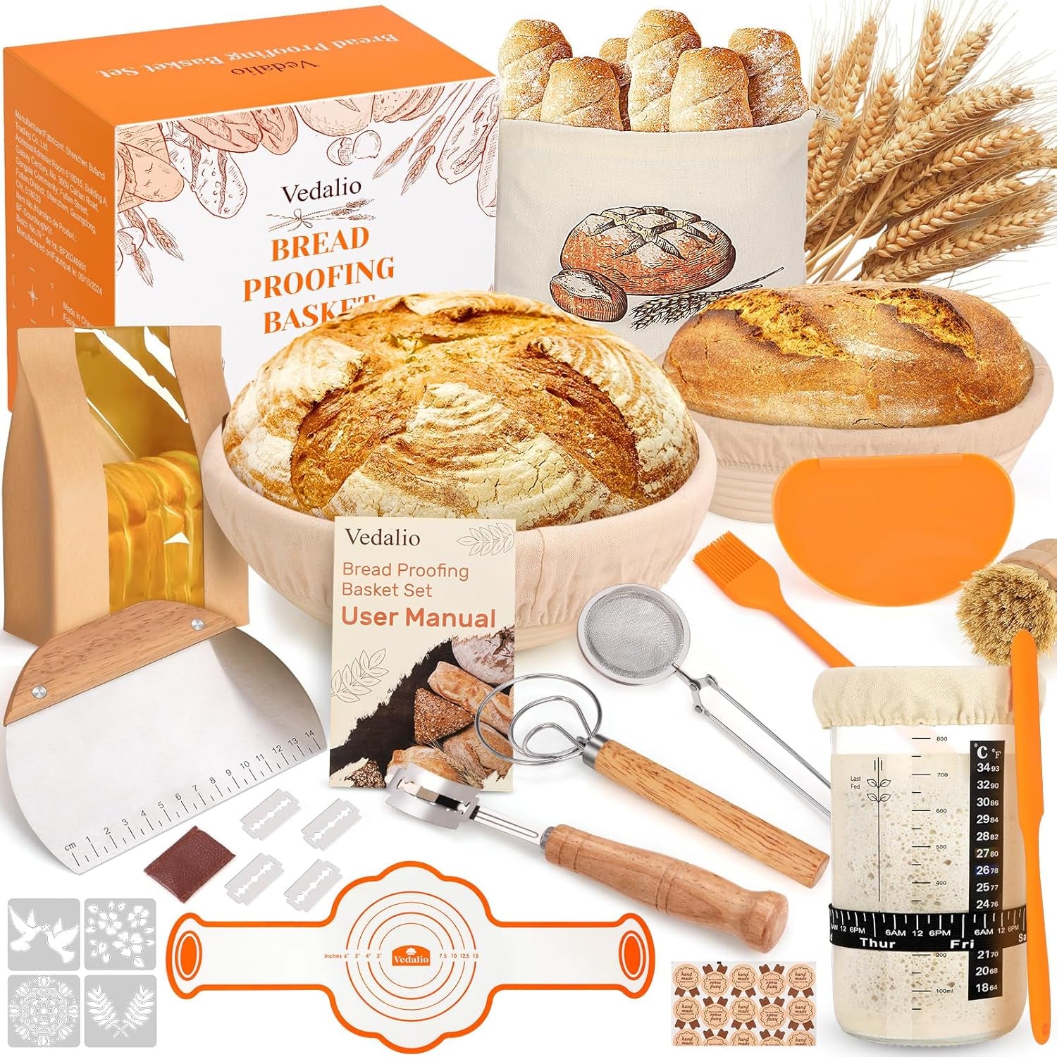 Sourdough Bread Baking Supplies, Sourdough Starter Kit, Bread Proofing Basket, Bread Making Tools Kit, Sour Dough Kit Tools, Sourdough Proofing Basket, Sourdough Kit Gifts for Bakers Women Wife Mom