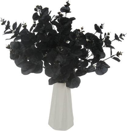 5 Pcs Black Artificial Eucalyptus Stems Faux Eucalyptuses Branches Black Leaf Halloween Centerpiece Halloween Home Decor (Black, 5)