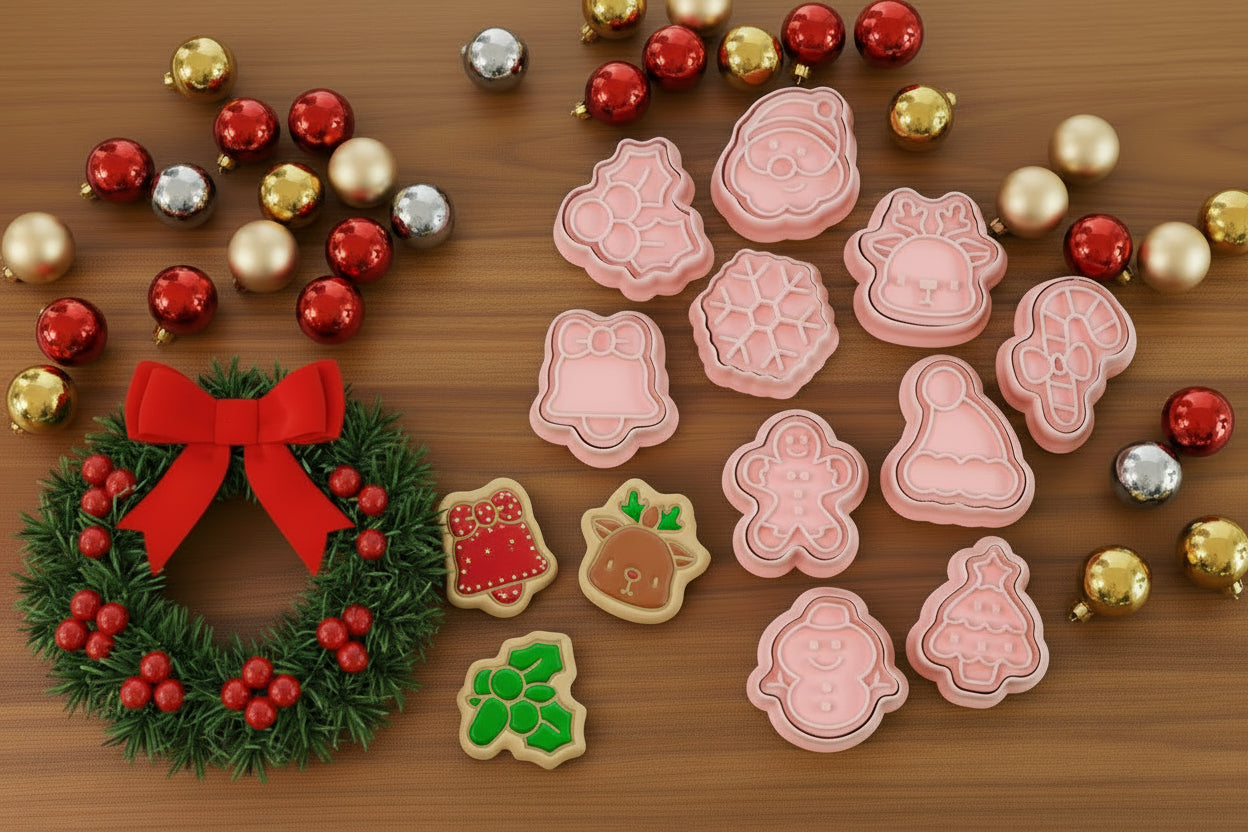 10 Piece Mini Christmas Cookie Cutters, 3D Raised Design Cookie Stamps, Mini Gingerbread, Snowflake, Snowman, Candy Baking Molds, Christmas Ornament Cookie Cutter Set(Christmas-1)