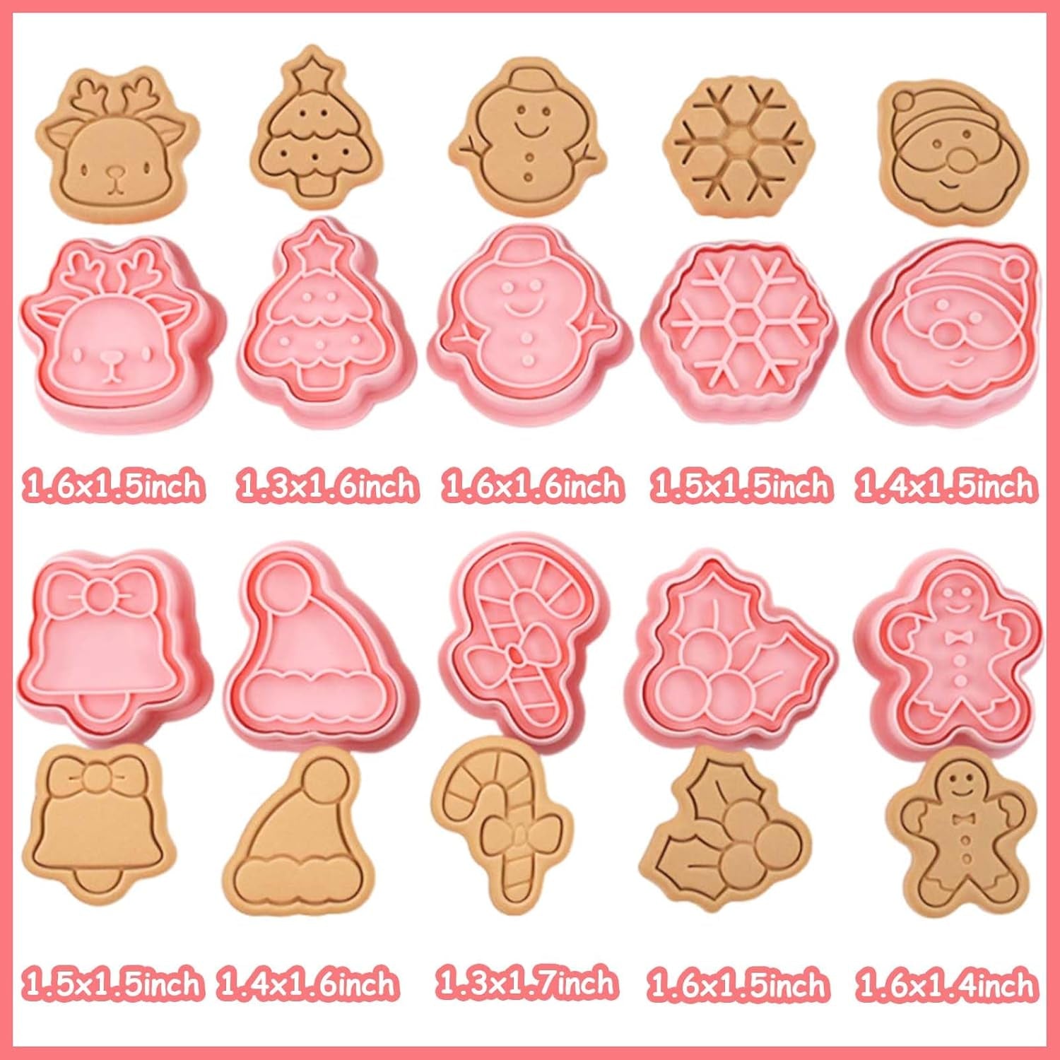 10 Piece Mini Christmas Cookie Cutters, 3D Raised Design Cookie Stamps, Mini Gingerbread, Snowflake, Snowman, Candy Baking Molds, Christmas Ornament Cookie Cutter Set(Christmas-1)