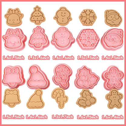 10 Piece Mini Christmas Cookie Cutters, 3D Raised Design Cookie Stamps, Mini Gingerbread, Snowflake, Snowman, Candy Baking Molds, Christmas Ornament Cookie Cutter Set(Christmas-1)