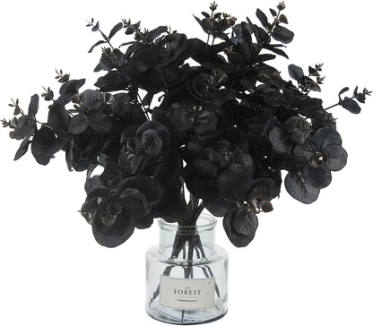 5 Pcs Black Artificial Eucalyptus Stems Faux Eucalyptuses Branches Black Leaf Halloween Centerpiece Halloween Home Decor (Black, 5)