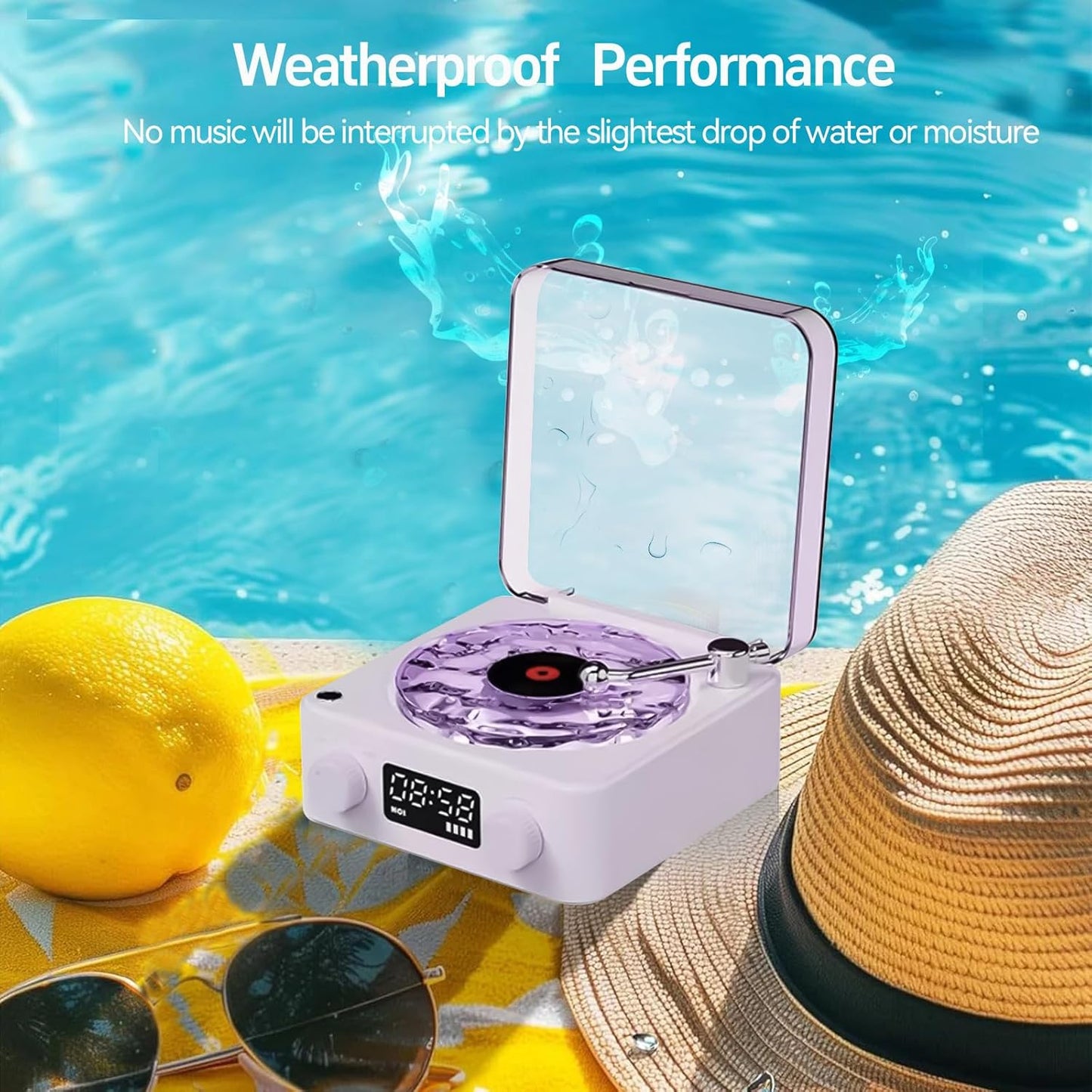 Aqua Vinyl Speaker, Waves Vinyl Bluetooth Speaker, the Waves Vinyl Player with Adjustable Light and Time for Bedroom, Office, Party, Purple