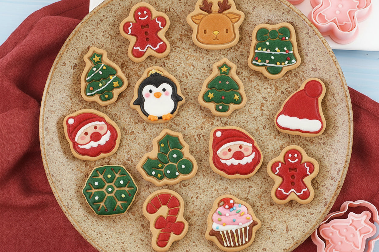 10 Piece Mini Christmas Cookie Cutters, 3D Raised Design Cookie Stamps, Mini Gingerbread, Snowflake, Snowman, Candy Baking Molds, Christmas Ornament Cookie Cutter Set(Christmas-1)